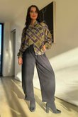 Ainsley Plaid Chiffon Blouse Olive